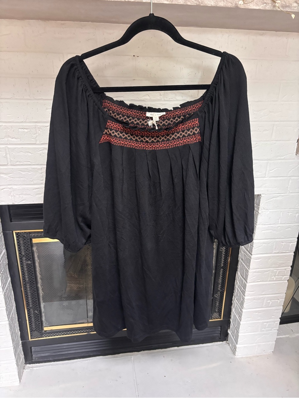 tea n rose Black Midi Dress with Red Embroidered Yoke Panel